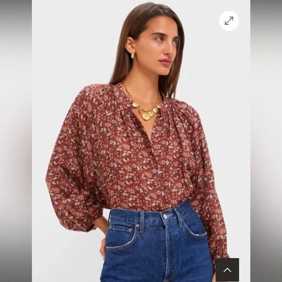 Tuckernuck Sawyer Blouse in Vermillion Vine Floral Ramie Size Small - Picture 2 of 9